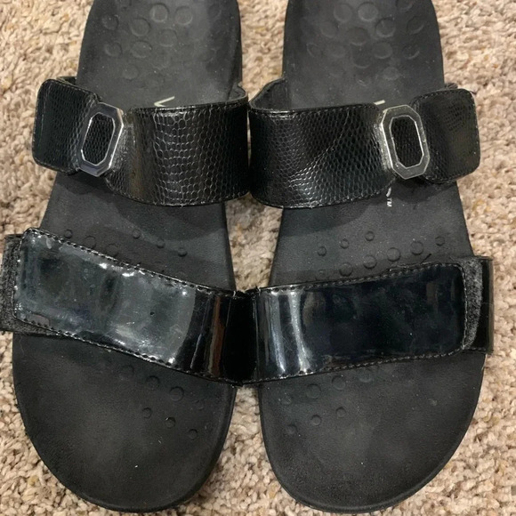 Vionic black 2 strap slide footbed orthaheel sandals - Picture 2 of 5